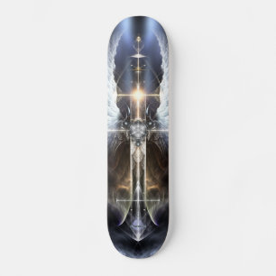 Heavenly Angel Wing Cross Fractal Art Skateboard