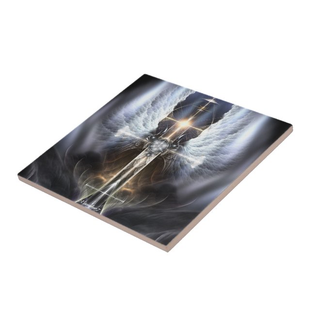 Heavenly Angel Wing Cross Fractal Art Tile (Side)