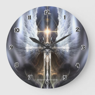 Heavenly Angel Wing Cross Fractal Art Wall Clock