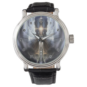 Heavenly Angel Wing Cross Fractal Art Wrist Watch