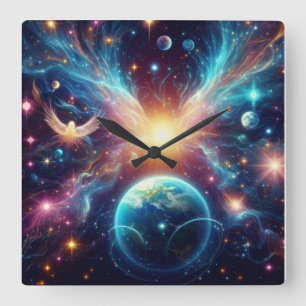 Heavenly Angels on a Square Wall Clock