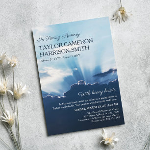 Heavenly Beams of Light In Loving Memory Funeral Invitation