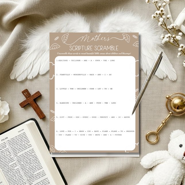 Heavenly Beige Mother's Scripture Scramble Game Invitation (Heavenly Beige Mother's Scripture Scramble Game)