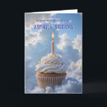 Heavenly Birthday for Beloved Father Card<br><div class="desc">Remembering a late father on his birthday.  A cupcake in the clouds with a birthday candle. Words of support inside. A great way to remember a beloved soul.</div>