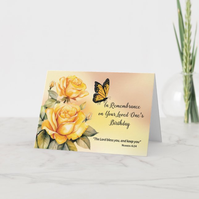 Heavenly Birthday Religious In Remembrance Roses Card (Front)