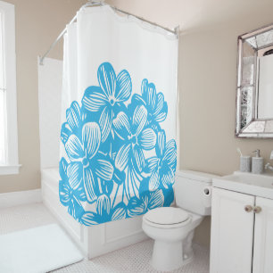 Heavenly Blue Botanical Hydrangea Flower Blossoms Shower Curtain