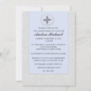 Heavenly Blue Damask Religious Invitation