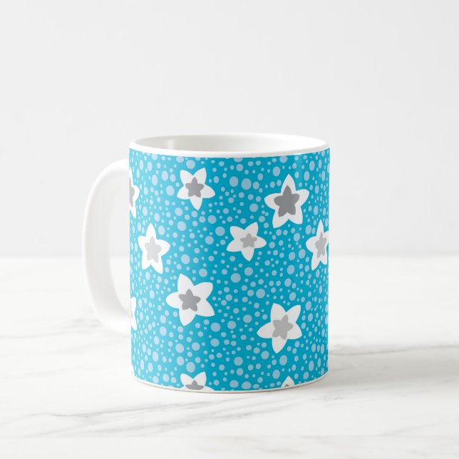 Heavenly blue polka dot retro with stars coffee mug (Front Left)