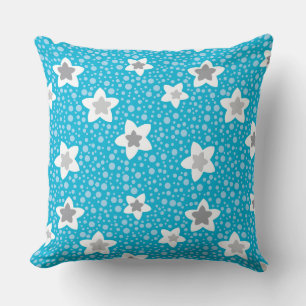 Heavenly blue polka dot retro with stars cushion
