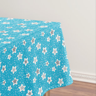 Heavenly blue polka dot retro with stars tablecloth