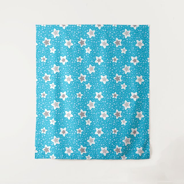 Heavenly blue polka dot retro with stars tapestry (Front)