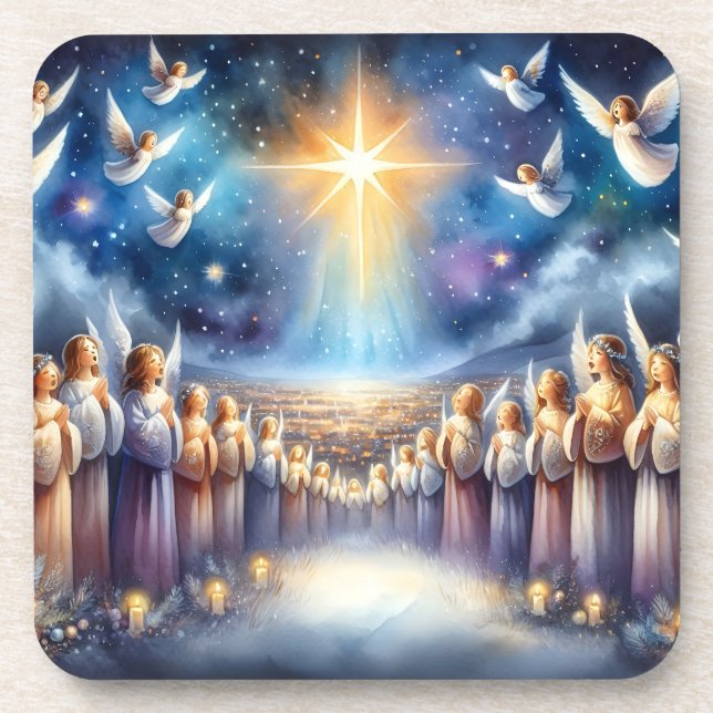 Heavenly Choir Under Star of Bethlehem Coaster (Front)