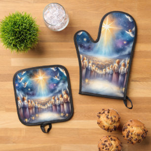 Heavenly Choir Under Star of Bethlehem Oven Mitt & Pot Holder Set