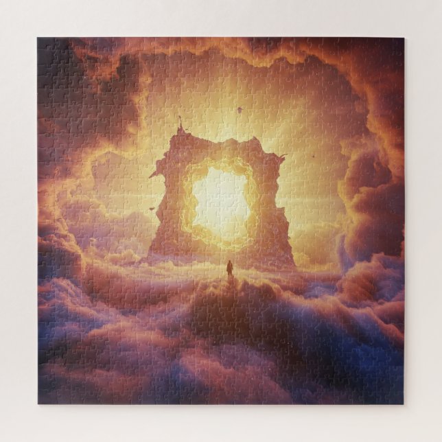 Heavenly Clouded Gates Await Approaching Figure Jigsaw Puzzle (Vertical)
