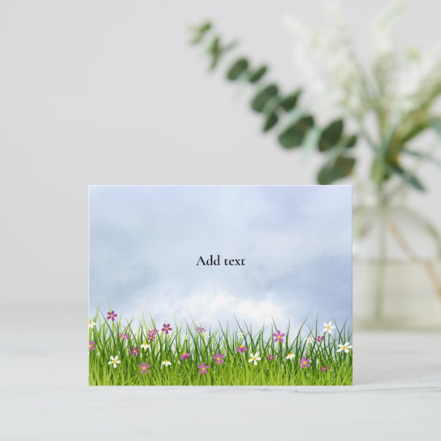 Heavenly clouds, meadow with flowers, postcard (Standing Front)