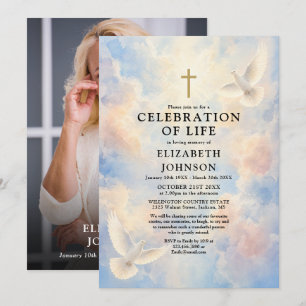 Heavenly Dove Chrisitian Celebration of Life Photo Invitation