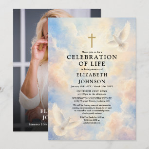Heavenly Dove Chrisitian Celebration of Life Photo Invitation