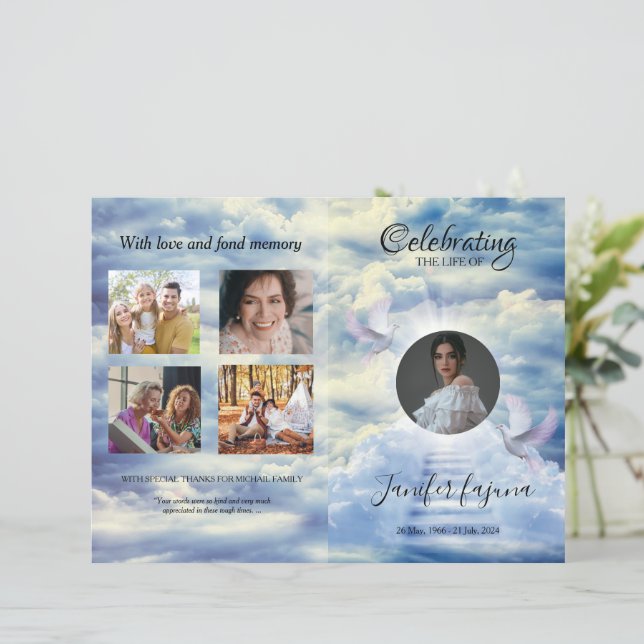 Heavenly Dove Funeral Program Template (Standing Front)
