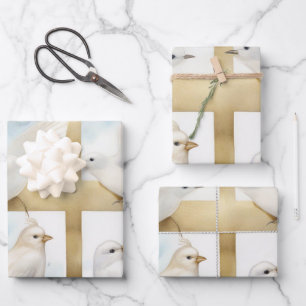 Heavenly Doves and Crosses Wrapping Paper Sheet