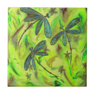 Heavenly Dragonflies On a Starry Sky Ceramic Tile