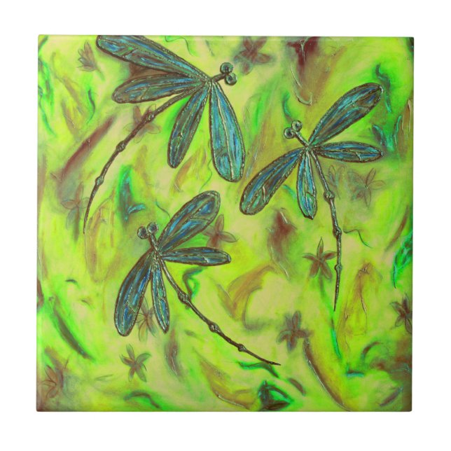 Heavenly Dragonflies On a Starry Sky Ceramic Tile (Front)