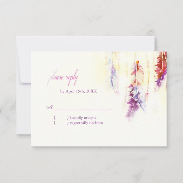 Heavenly Feathers Boho Wedding RSVP Card (Front)