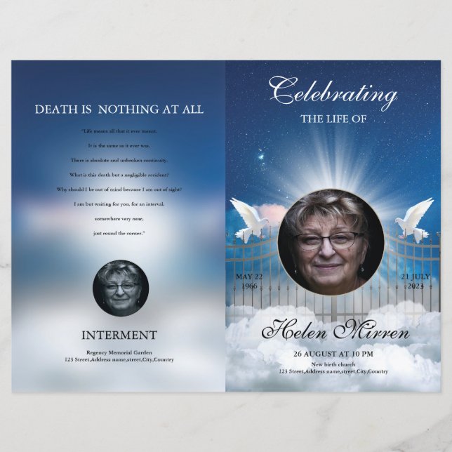 Heavenly Funeral Program Template (Front)
