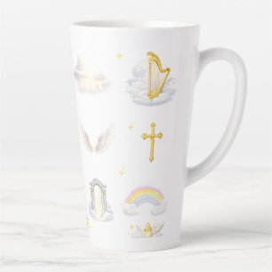 Heavenly Gates Angel Wings White Dove Cross Golden Latte Mug