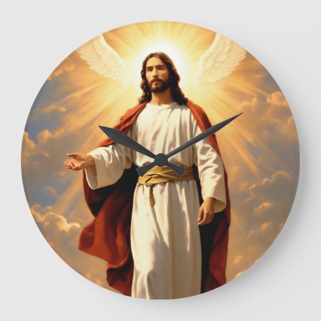 "Heavenly Hours: Jesus God Printed Wall Clock" Large Clock (Front)
