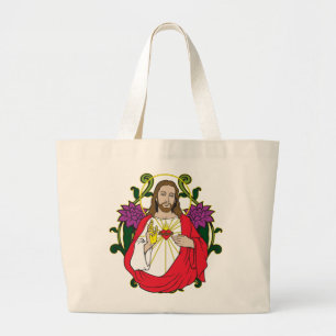 Heavenly Jesus Sacred Heart Large Tote Bag