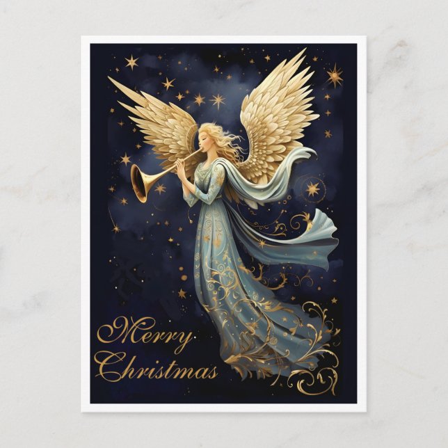 Heavenly Joy in Blue Angel Christmas  Holiday Postcard (Front)