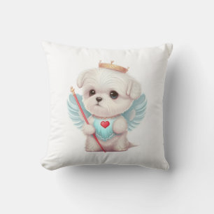 Heavenly Love: Cute Angel Maltese Dog Puppy Cushion