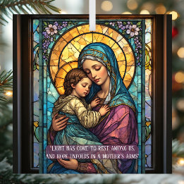 Heavenly Madonna & Child Catholic Christmas Quote Glass Tree Decoration