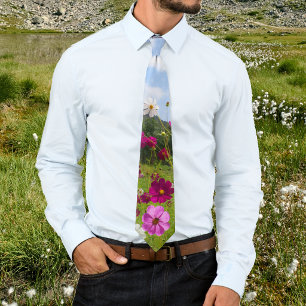 Heavenly Meadow Wildflowers Under Blue Sky Floral Tie