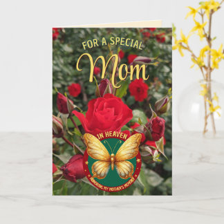Heavenly Mothers Day Red Roses Gold Butterfly Card