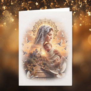 Heavenly Peace Christmas   Madonna and Jesus Holiday Card