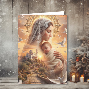 Heavenly Peace Christmas   Mother Mary and Jesus Holiday Card