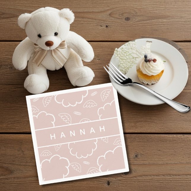 Heavenly Personalized Angel Halo Cloud  Pink   Napkin (Heavenly Personalized Angel Halo Cloud Pink)