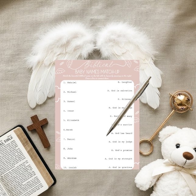 Heavenly Pink Biblical Baby Names Match-Up   Invitation (Heavenly Pink Biblical Baby Names Match-Up)