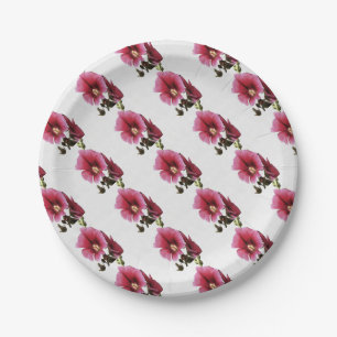 Heavenly Pink Hollyhock Malva Flower Floral Paper Plate