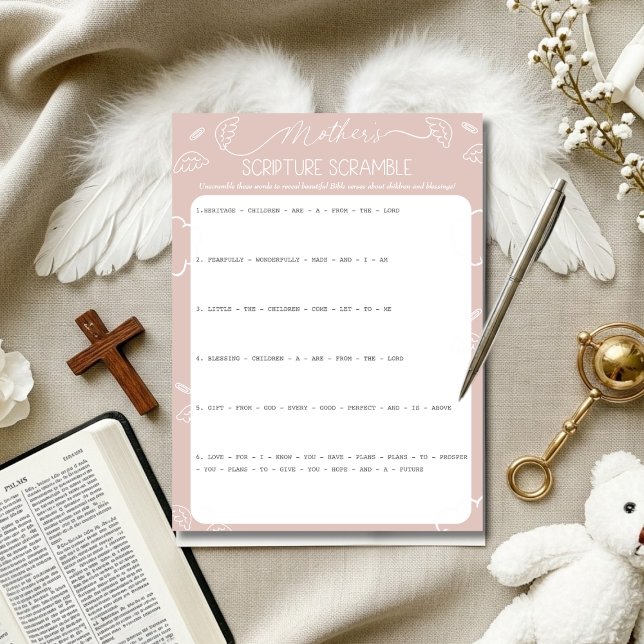 Heavenly Pink Mother's Scripture Scramble Game Invitation (Heavenly Pink Mother's Scripture Scramble Game)