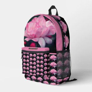 Heavenly Pink Rose Flower Personalised Printed Backpack
