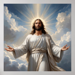 Heavenly Portrait of Jesus with Radiant Light Poster