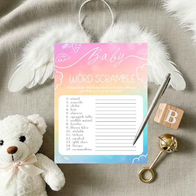  Heavenly Rainbow Baby Word Scramble Game   Invitation (Heavenly Rainbow Baby Word Scramble Game)