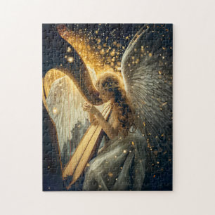 Heavenly Serenity Female Angel Playing the Harp Jigsaw Puzzle