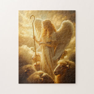 Heavenly Serenity Female Angel with Sheep and Shep Jigsaw Puzzle