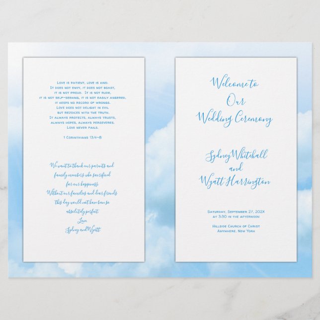 Heavenly Sky Catholic Wedding Ceremony Program (Front)