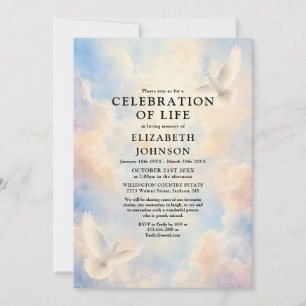 Heavenly Sky Dove Celebration of Life Funeral Invitation