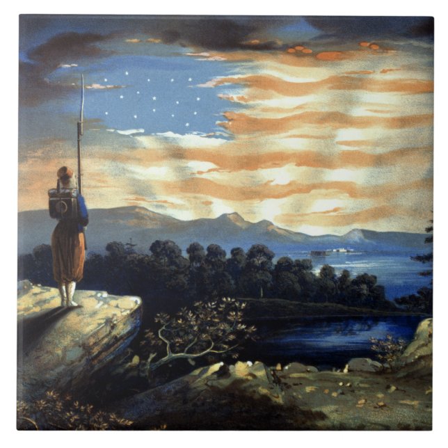 Heavenly Sunrise of American Flag in County   Ceramic Tile (Front)