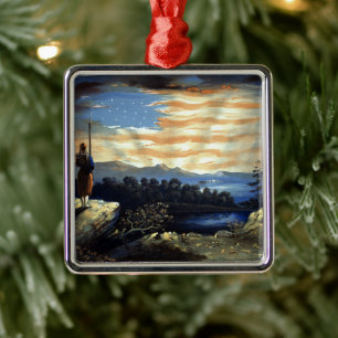 Heavenly Sunrise of American Flag in County   Metal Ornament